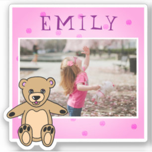 Pegatina Cute Teddy Bear Nombre Rosa Foto Girly