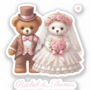 Pegatina Cute Teddy Bride Y Groom Boda Nombre Personalizado