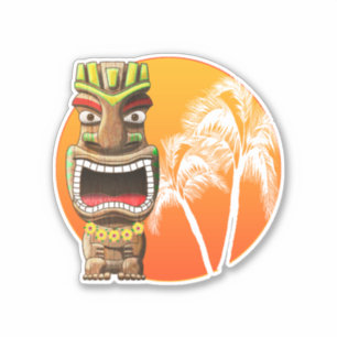 Pegatina Cute Tiki Statue Beach Sunset