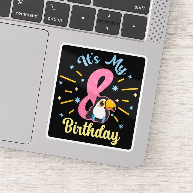 Pegatina Cute Toucan 8 cumpleaños Chica de 8 años (Detalle)