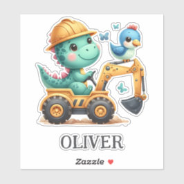 Pegatina Cute Trex Dinosaur Conduciendo un Vehículo de Cons