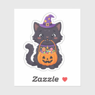 Pegatina Cute Trick or Treat Gato Negro Halloween Dulces