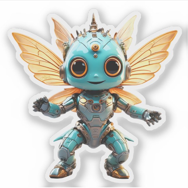 Pegatina Cute Turquoise Dancing Robot Pixie (Anverso)