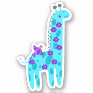 Pegatina Cute Turquoise Giraffe Púrpura Pintura de arte pop
