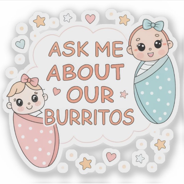 Pegatina Cute Twin Baby Burrito Announcement Illustration (Anverso)
