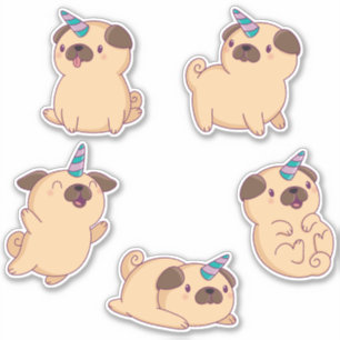Pegatina Cute Unicorn Pugs