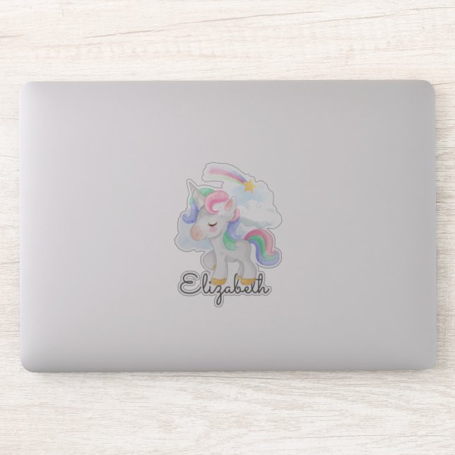 Pegatina Cute Unicornio Arcoíris Estrella (Ordenador)