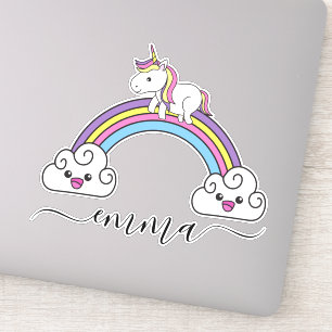 Pegatina Cute Unicornio de Arcoíris Nombre Personalizado