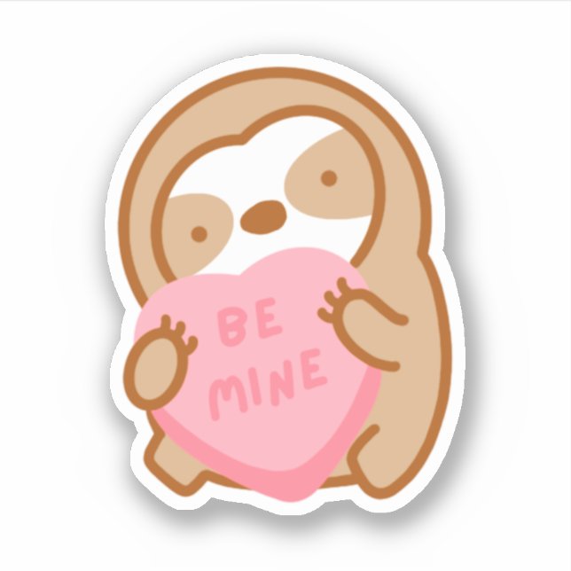 Pegatina Cute Valentine Be Mine Candy Heart Sloth (Anverso)