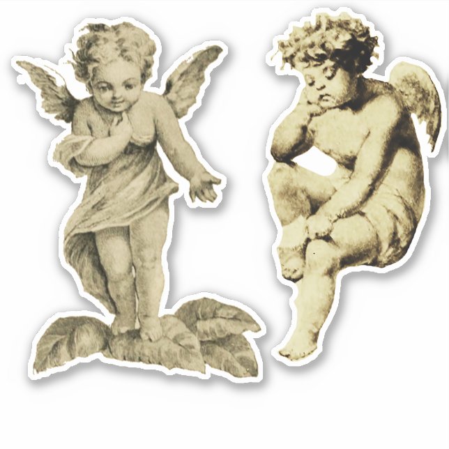 Pegatina Cute Vintage Two Angels Chubby Cherubs (Anverso)