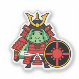 Pegatina Cute Watermelon Shogun Samurai Warrior Illustratio