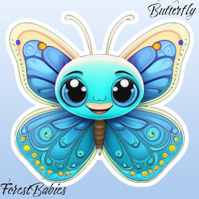 Pegatina Cute Whimsical Blue Kids Butterfly Personalizado G (Butterfly ForestBabies Sticker)