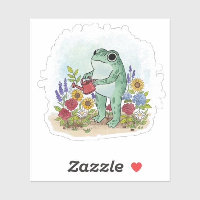 Pegatina Cute Whimsical Frog In Flower Garden Illustration (Hoja)