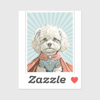 Pegatina Cute White Superhero Dog Custom-Cut Vinyl Sticker
