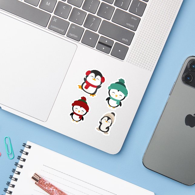 Pegatina Cute Winter Penguin Kawaii Sticker Set (Ordenado portátil con iPhone)