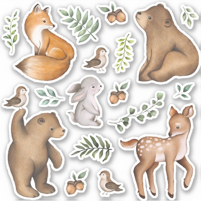 Pegatina Cute Woodland Forest Animals Stationery (Anverso)