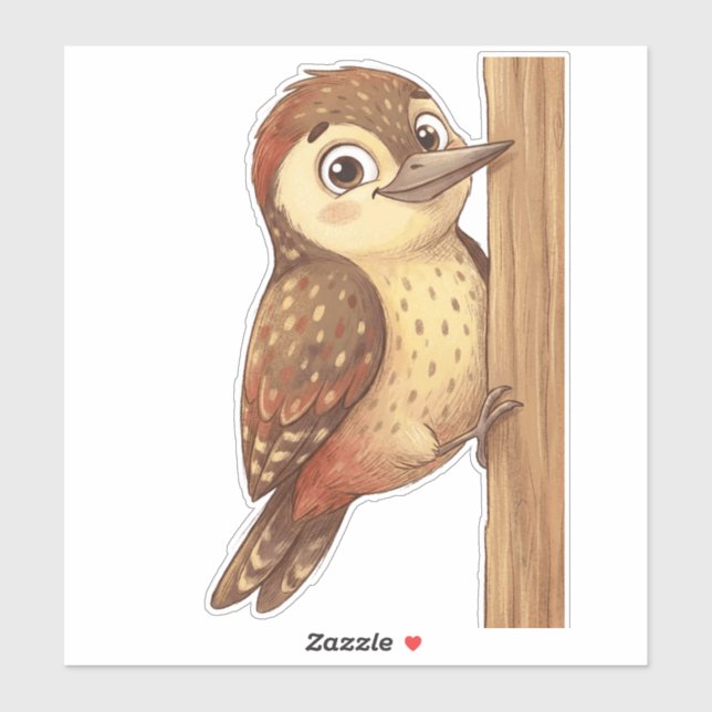 Pegatina Cute Woodpecker Bird Sticker – Adorable Woodland A (Hoja)