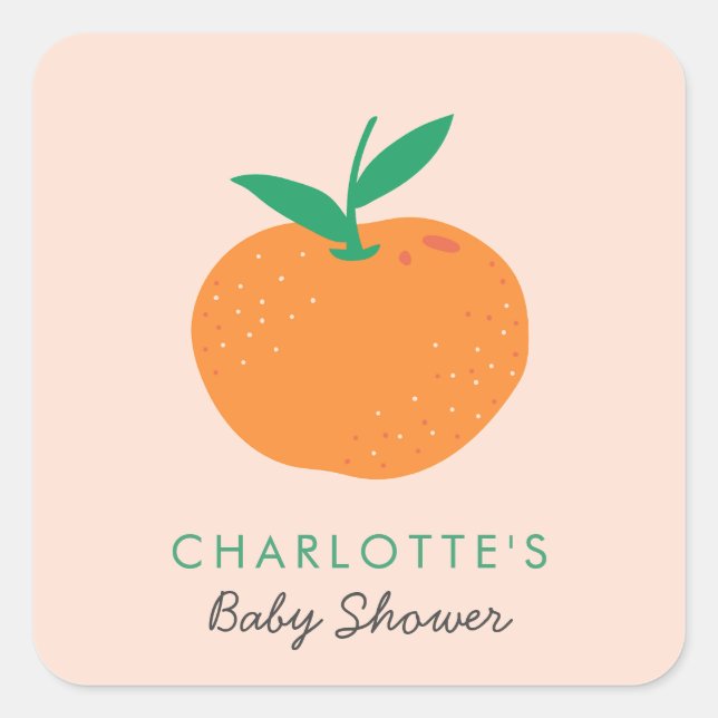 Pegatina Cutie Naranja Baby Shower Square (Anverso)