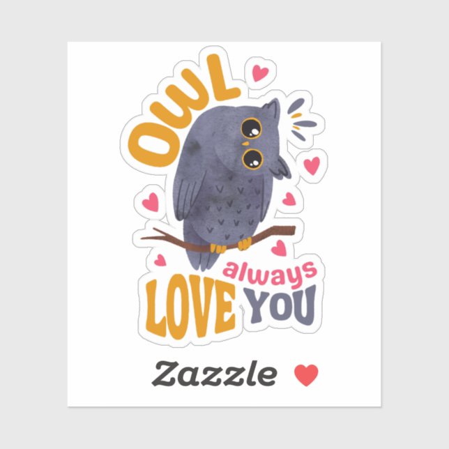 Pegatina Cuto acuarela Lechuza Gris Amo Pun (Hoja)