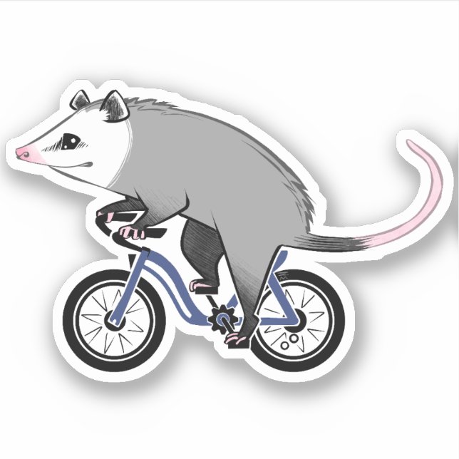 Pegatina Cuto Opossum En Una Bicicleta (Anverso)