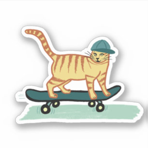 Pegatina Cuto Skateboarding Tabby Cat