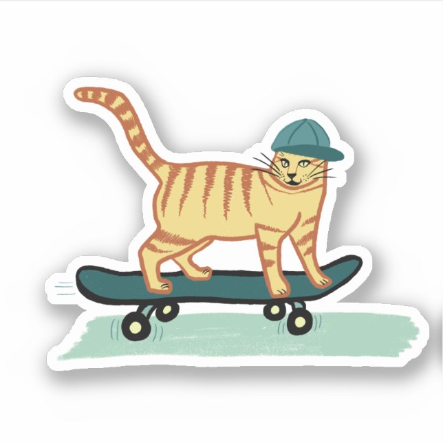 Pegatina Cuto Skateboarding Tabby Cat (Anverso)