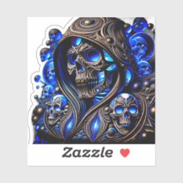 Pegatina Cyber Blue Phantom Skull - Neon Glow Edition