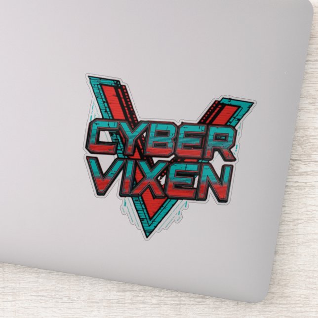 Pegatina Cyber Vixen - Red Teal Gamer Girl Graphic Vinyl (Detalle)