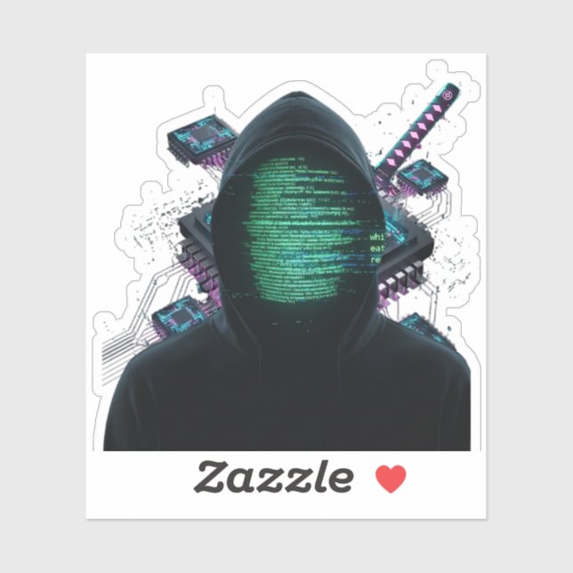 Pegatina Cybernetic Tech Fusion - Neon Katana & CPU Circuit (Hoja)