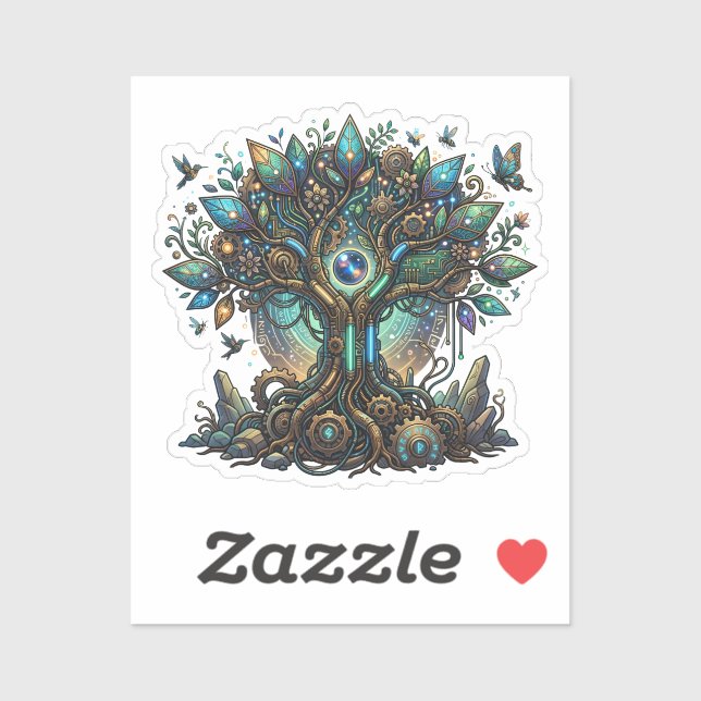 Pegatina Cybernetic Tree of Life Cosmic Steampunk (Hoja)