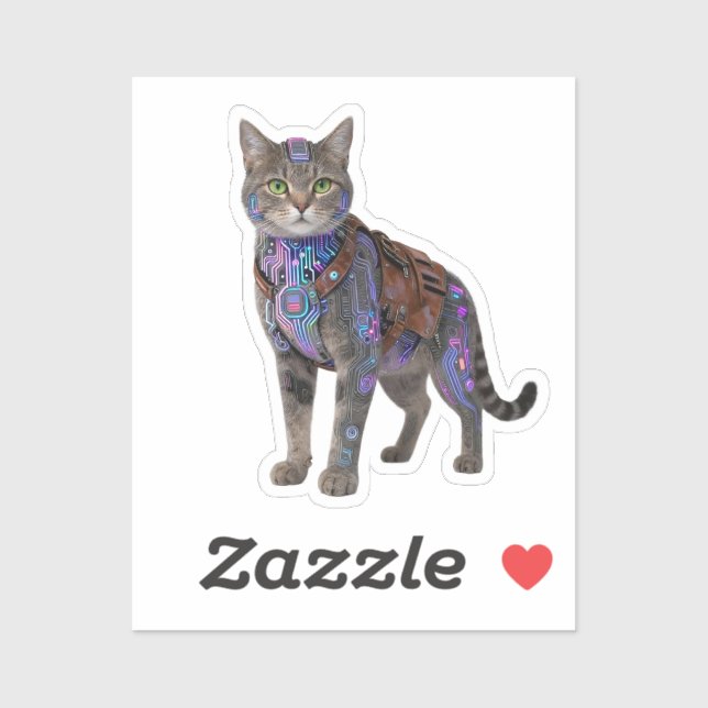 Pegatina Cyberpunk Circuit Cat – Neon Tech Beast (Hoja)