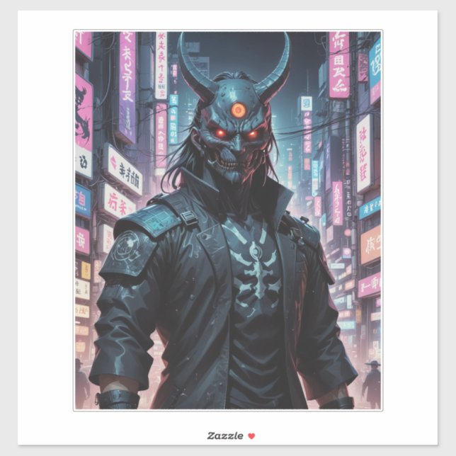 Pegatina Cyberpunk Demon Samurai (Hoja)