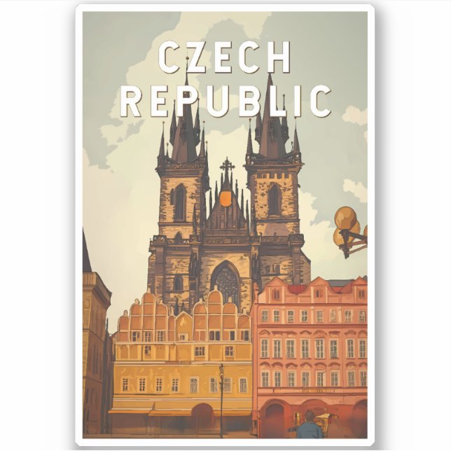 Pegatina Czech Republic Illustration Travel Art Vintage (Anverso)