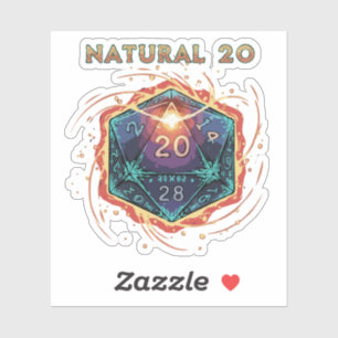 Pegatina D20 de Fuego Natural 20   Crítico Épico de D&D