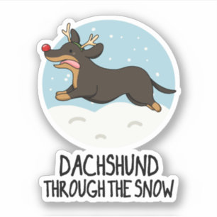 Pegatina Dachshund A Través De La Nieve Funny Navidad Pun