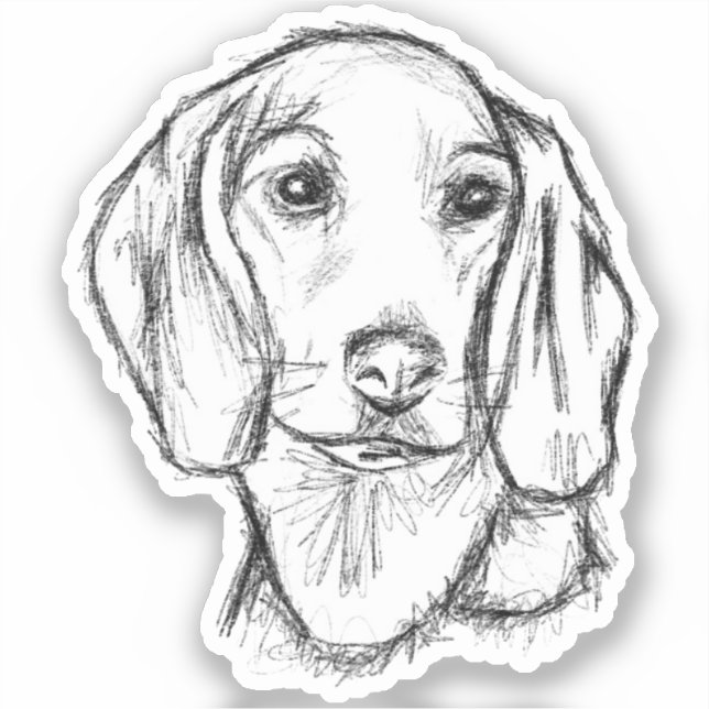 Pegatina dachshund cachorro perro negro blanco simple bocet (Anverso)