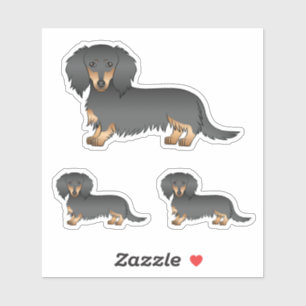 Pegatina Dachshund Cartoon Perro Peludo Negro y Canela