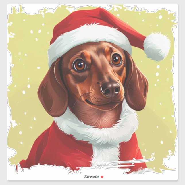 Pegatina Dachshund Con El Equipo De Santa Claus - Navidades (Hoja)
