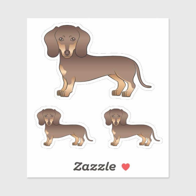 Pegatina Dachshund de pelaje liso chocolate y bronceado Per (Hoja)