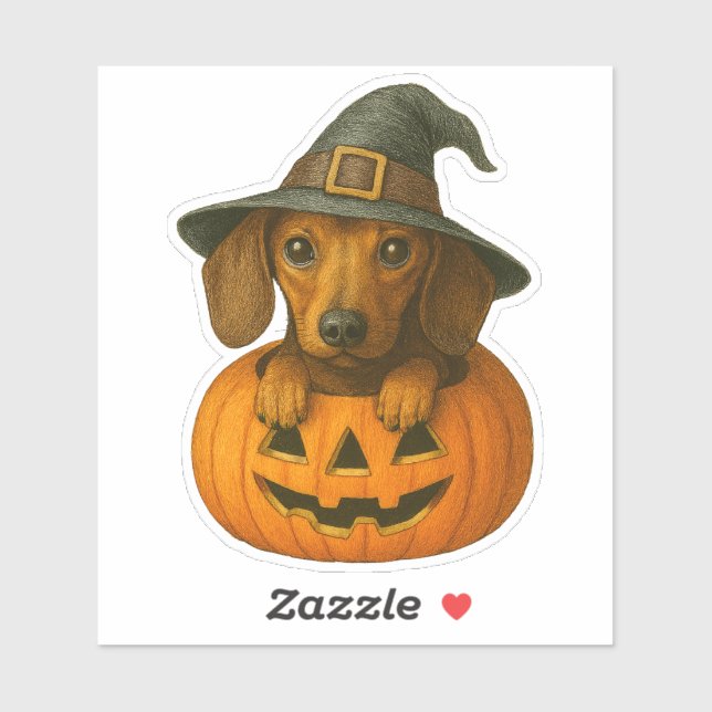 Pegatina Dachshund en la Calabaza (Hoja)
