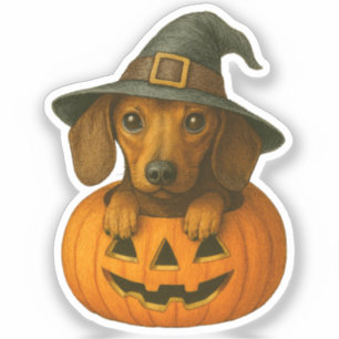 Pegatina Dachshund en la Calabaza