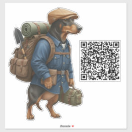 Pegatina Dachshund Hiker + QR Code