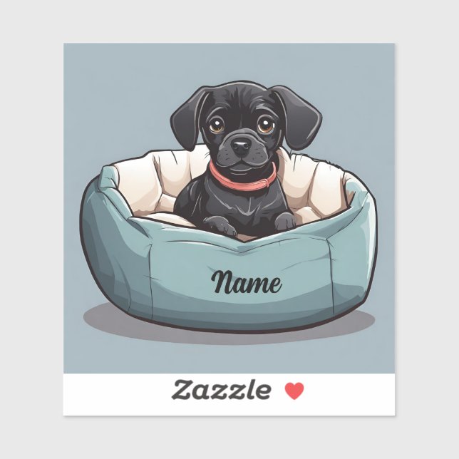 Pegatina Dachshund negro sentado en un Personalizar de cama (Hoja)