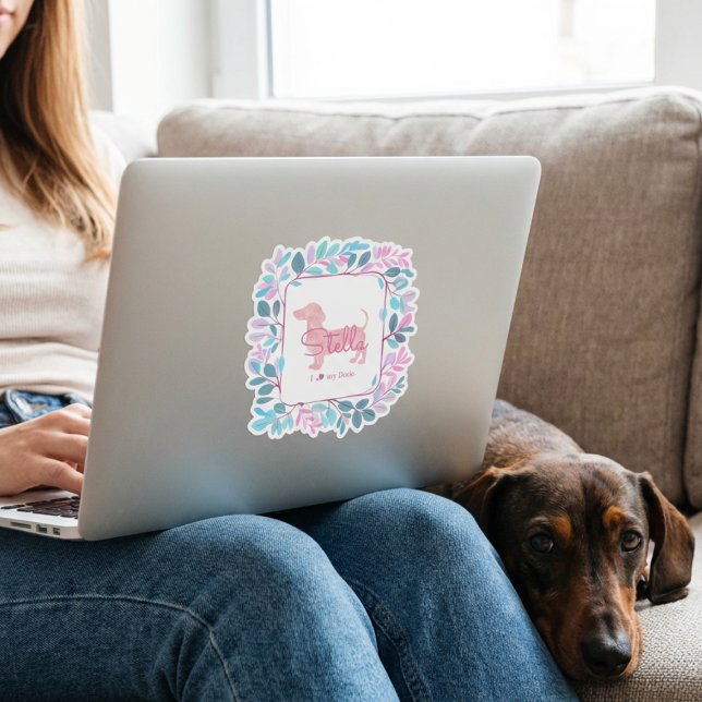 Pegatina Dachshund rosa pastel personalizado con corona bot (Subido por el creador)
