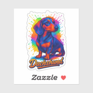 Pegatina Dachshund vibrante de arte pop – Perro de neón col
