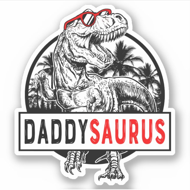 Pegatina Daddysaurus Daddy Saurus T Rex Día del Padre 1WH1 (Anverso)