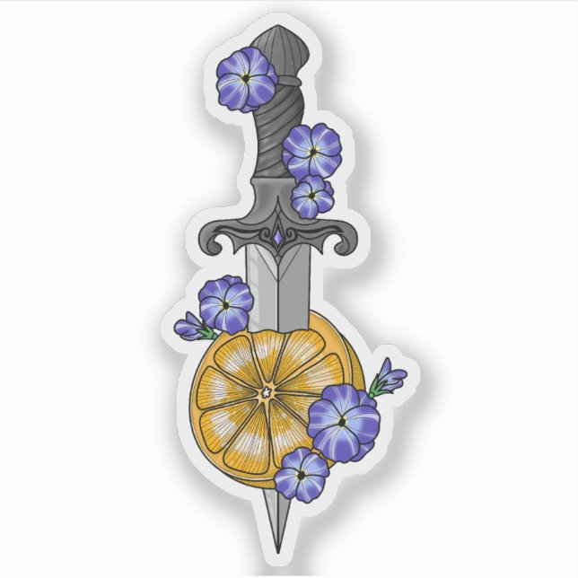 Pegatina Daga con naranja y violetas Fourth Wing (Anverso)