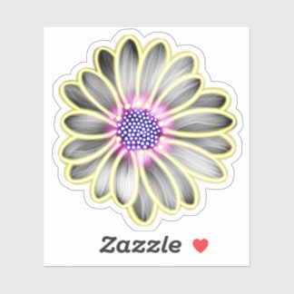Pegatina Daisy con efecto de luz amarillo y púrpura