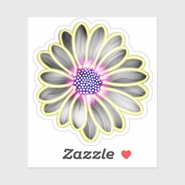 Pegatina Daisy con efecto de luz amarillo y púrpura (Hoja)