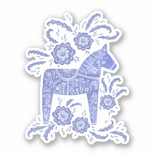 Pegatina Dala Horse Blue de Suecia (Anverso)